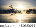 Vivid view of the foggy pond in morning. Dramatic and gorgeous scene. Glowing filter. Artistic 48035095