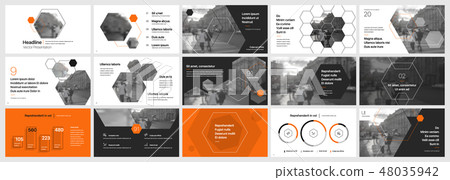 Presentation template. Hexagonal elements for slide presentations. Use also as a flyer, brochure Presentation template. Hexagonal elements for slide presentations. Use also as a flyer, brochure 48035942