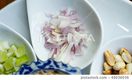 close up chopped red onion for miang khum close up chopped red onion for miang khum 48036036