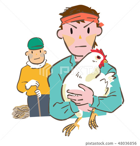 拿著母雞的家禽場的一個人 48036856