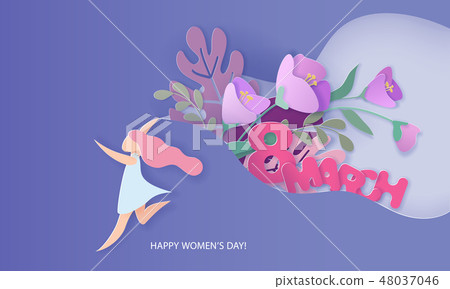 Happy Women Day holiday card paper cut style - Stock Illustration ...