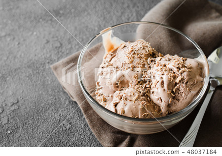 Homemade chocolate ice cream with chocolate chips. 48037184