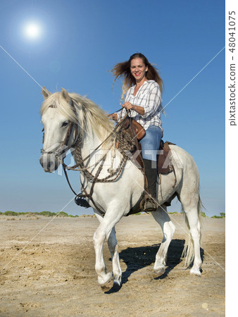 horse woman and stallion horse woman and stallion 48041075
