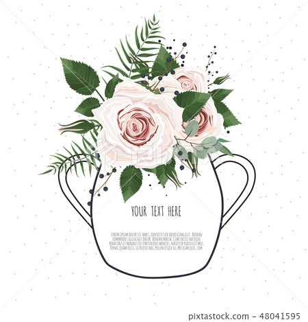 botanic card with wild flowers, leaves. Spring ornament concept. Floral poster, invite. Vector 48041595