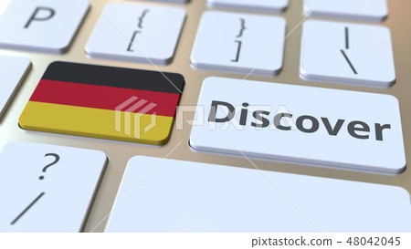 DISCOVER text and flag of Gemany on the buttons on the computer keyboard. Conceptual 3D rendering 48042045