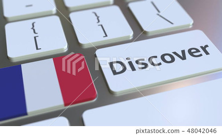 DISCOVER text and flag of France on the buttons on the computer keyboard. Conceptual 3D rendering 48042046