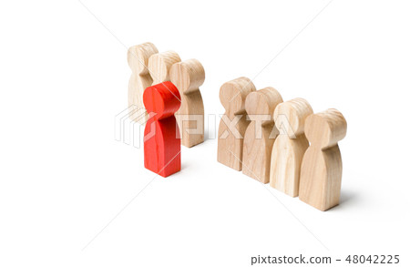 red figure of man comes out of the line of people 48042225