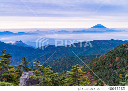 [Yamanashi Prefecture] Kokushigatake, autumn colors, Mt. Fuji, dawn 48043285