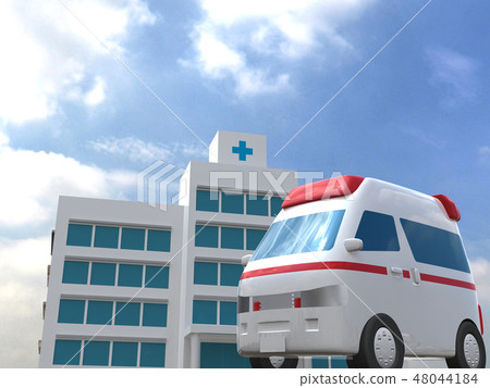 CG 3D illustration stereoscopic design car car emergency medical hospital insurance injury injury sickness emergency life-saving hospitalization 48044184