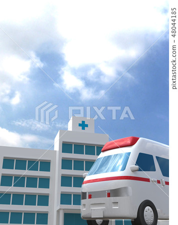 CG 3D illustration stereoscopic design car car emergency medical hospital insurance injury injury sickness emergency life-saving hospitalization 48044185