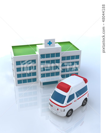 CG 3D illustration stereoscopic design car car emergency medical hospital insurance injury injury sickness emergency life-saving hospitalization 48044188