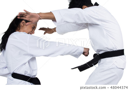 Two Master Black Belt TaeKwonDo teacher student 48044374