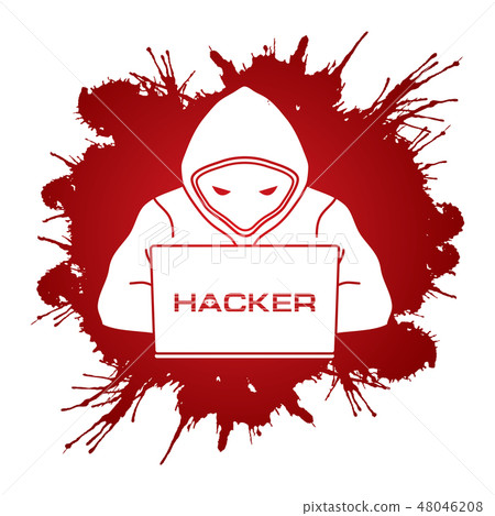 Hacker working on laptop graphic vector 48046208