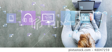E-Learning with man using a laptop E-Learning with man using a laptop 48047259