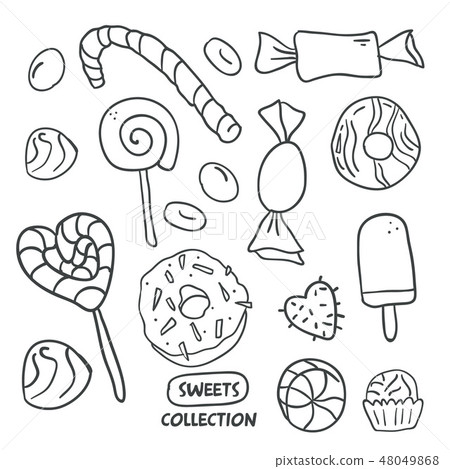 Set hand drawn candies, donut, lollipop, candy Set hand drawn candies, donut, lollipop, candy 48049868