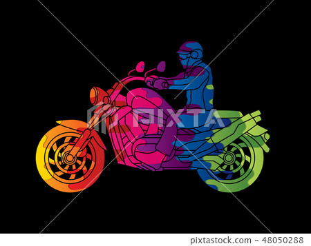 A man riding motorbike outline stroke graphic 48050288