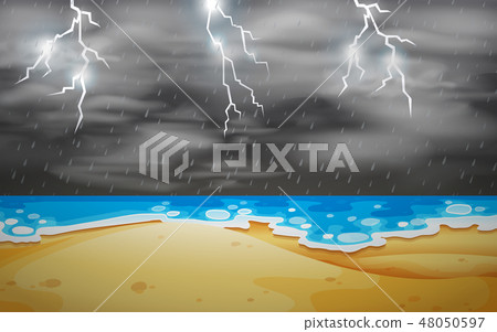 A thunderstorm scene at beach A thunderstorm scene at beach 48050597