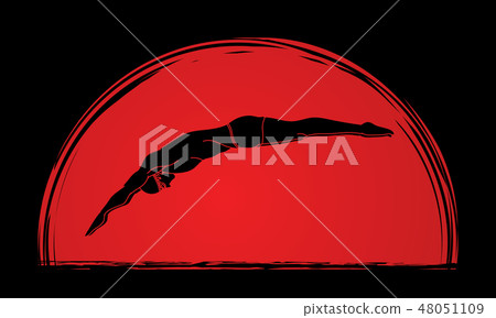 Man jumping into swimming pool graphic vector 48051109
