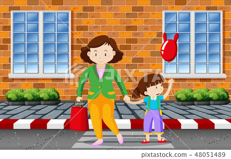 Mother and child crossing the road Mother and child crossing the road 48051489