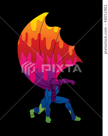 Strong man. Superhero landing powerful action  48052901