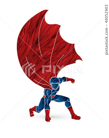 Strong man. Superhero landing powerful action  48052903