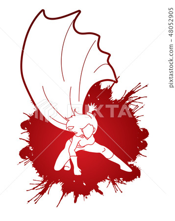 Strong Woman. Superhero landing powerful action  48052905