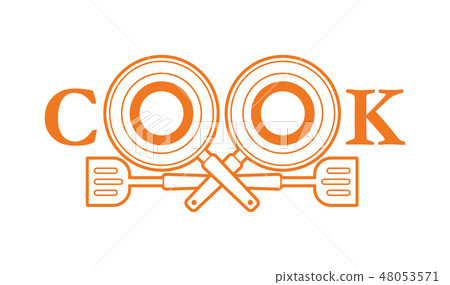 Cook font design with pan and spatula vector Cook font design with pan and spatula vector 48053571
