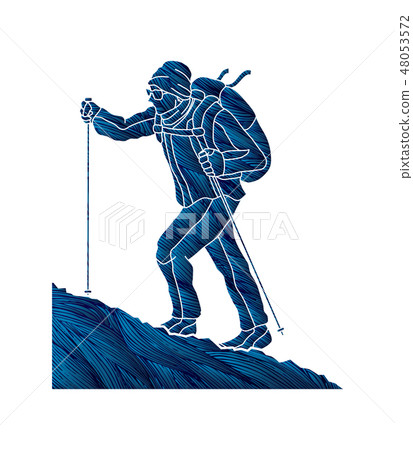 A man hiking on the mountain graphic vector A man hiking on the mountain graphic vector 48053572