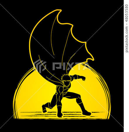Strong Man Superhero landing powerful action  48053580