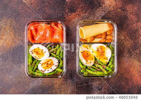 Healthy balanced lunch box, ketogenic diet lunch. 48053848
