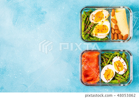 Healthy balanced lunch box, ketogenic diet lunch. 48053862