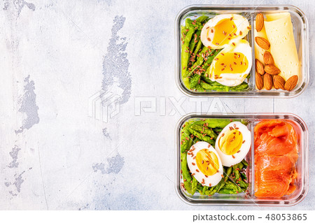 Healthy balanced lunch box, ketogenic diet lunch. 48053865