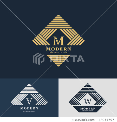 Abstract Monogram template. Letter emblem M, V, W 48054797