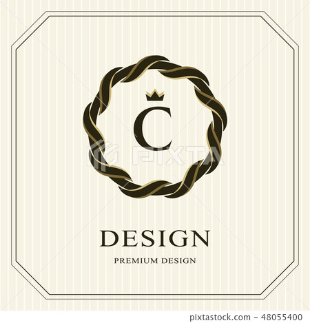 Abstract Monogram round template. Linear Letter C-插圖素材 [48055400] - PIXTA圖庫