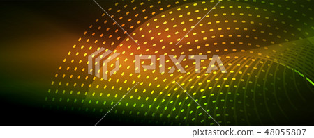 Digital flowing wave particles abstract background, vector smoke effect design 48055807