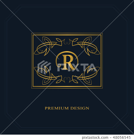 Monogram design template. Elegant gold logo sing R - Stock Illustration ...