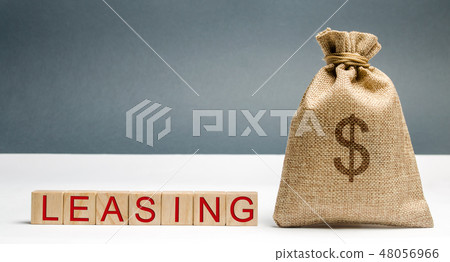 Money bag and blocks with the word Leasing. Money bag and blocks with the word Leasing. 48056966