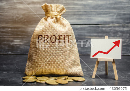 Money bag with the word Profit and an up arrow.  48056975