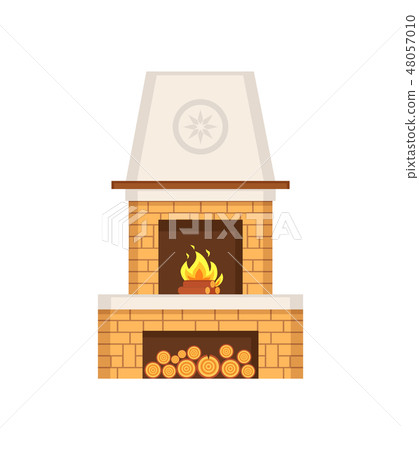 Fireplace Made of Brick Construction with Chimney 48057010