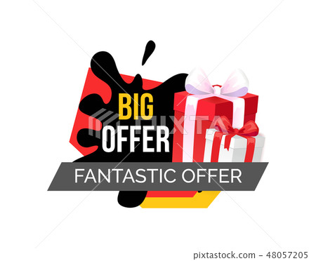 Big Fantastic Offer Shopping Tag with Gift Boxes 48057205