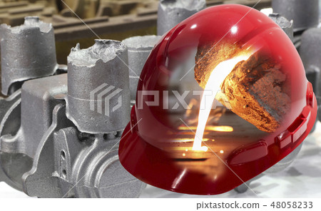 Red Safety helmet and iron casting process Red Safety helmet and iron casting process 48058233