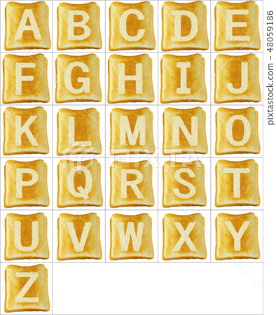 白色字母表大寫字母在被燒的多士的 48059186