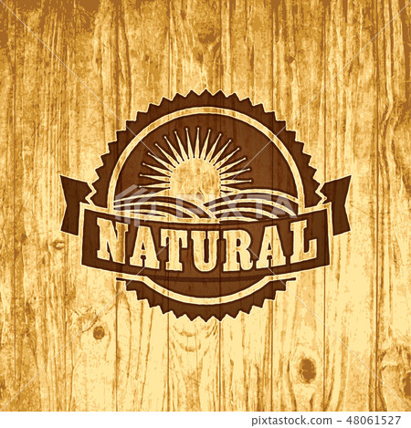 Natural organic food logo on wood background 48061527
