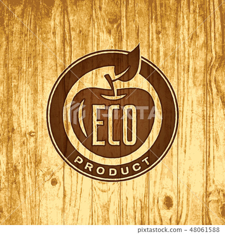 Natural organic food logo on wood background 48061588