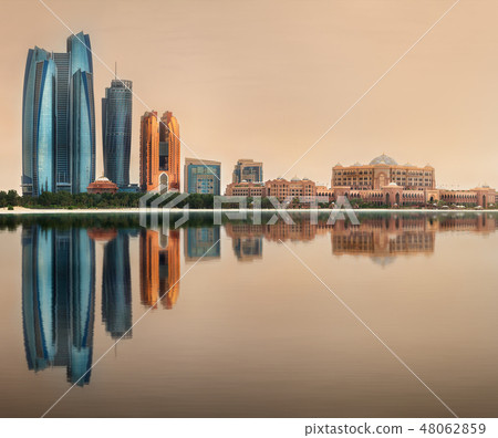 View of Abu Dhabi Skyline on a sunny day, UAE View of Abu Dhabi Skyline on a sunny day, UAE 48062859