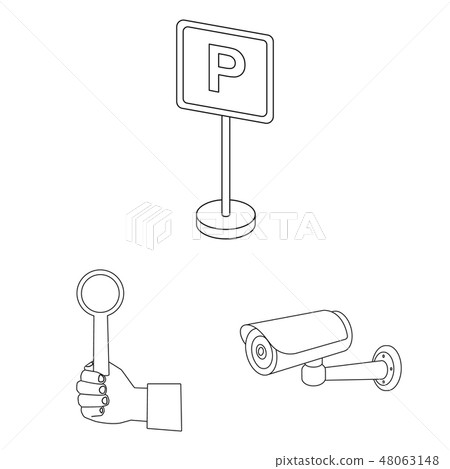 Parking for cars outline icons in set collection for design. Equipment and service vector symbol 48063148