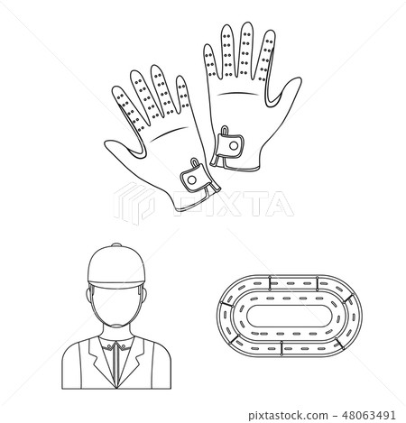 Hippodrome and horse outline icons in set collection for design. Horse Racing and Equipment vector Hippodrome and horse outline icons in set collection for design. Horse Racing and Equipment vector 48063491