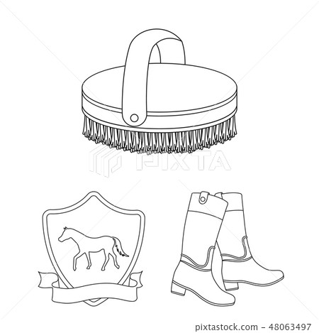 Hippodrome and horse outline icons in set collection for design. Horse Racing and Equipment vector Hippodrome and horse outline icons in set collection for design. Horse Racing and Equipment vector 48063497
