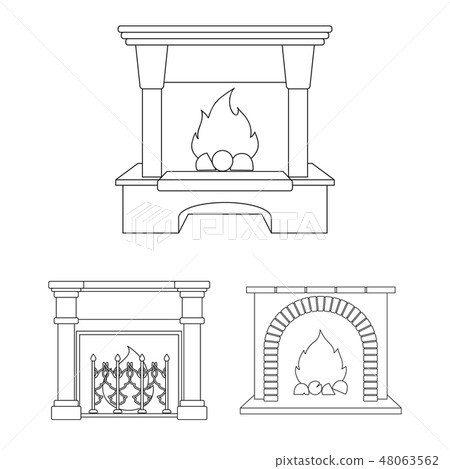 Different kinds of fireplaces outline icons in set collection for design.Fireplaces construction 48063562