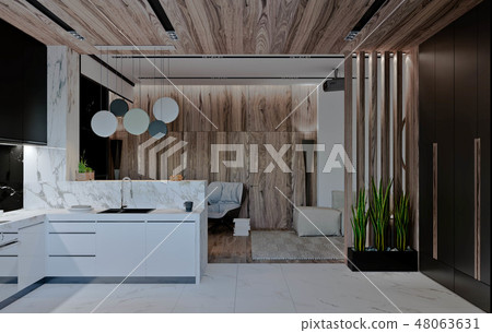 stylish modern interior of the house, apartment 48063631